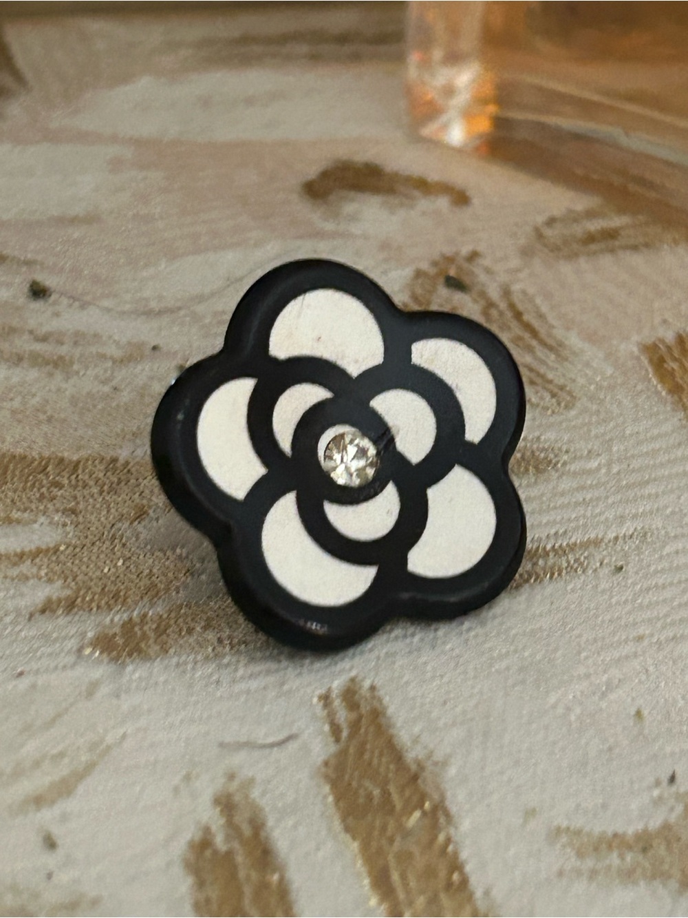 Black and White Floral Camellia Flower Pin.
